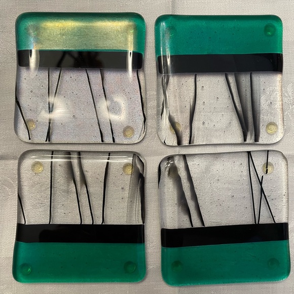 Set of 4 Artisan fused glass coasters slightly over 3.5 inch square - Picture 2 of 5